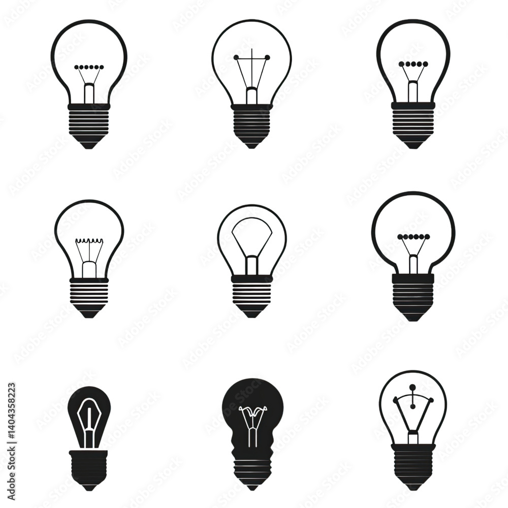 Lightbulb Variations with Black Background. Lightbulb Variations with Black Background.