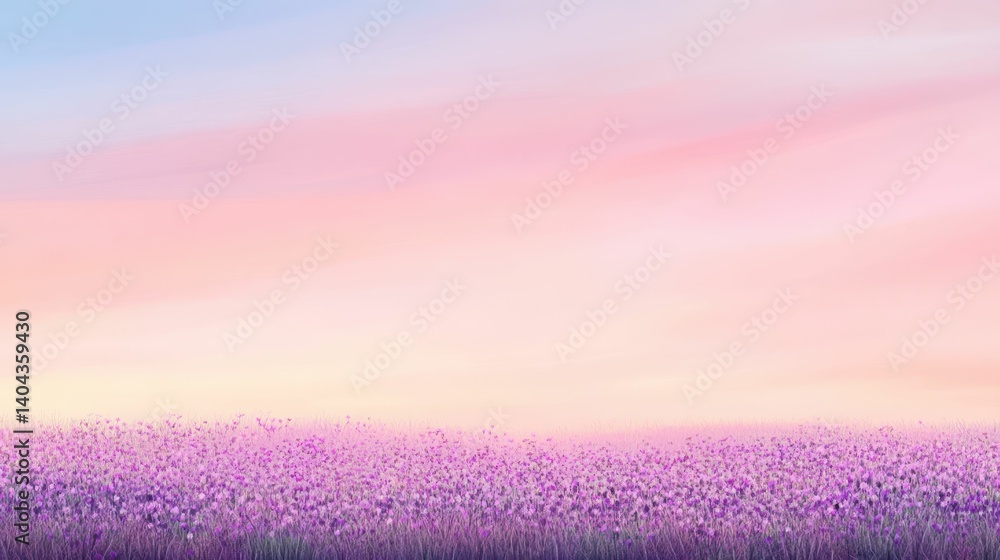 Fototapeta premium Pastel sky above purple wildflowers.