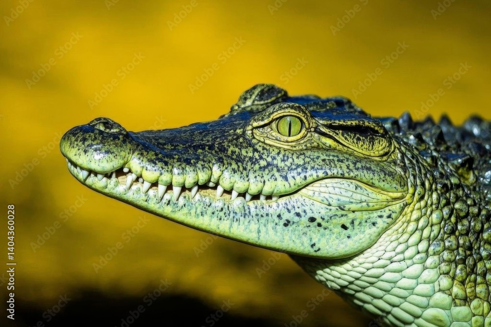 Fototapeta premium there is a close up of a crocodile ' s head with a yellow background