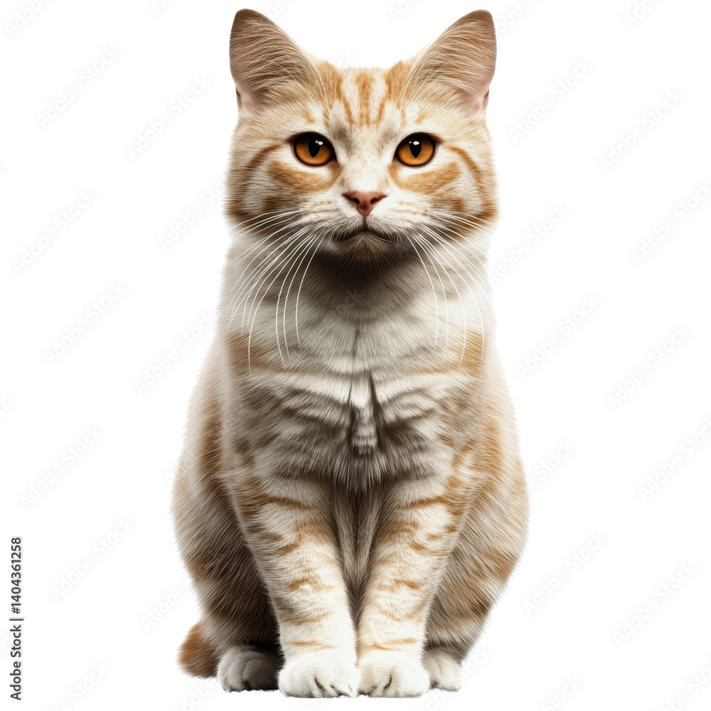Obraz premium Adorable cat relaxing comfortably on a soft surface with its striking features and playful expression captured isolated on a white background.