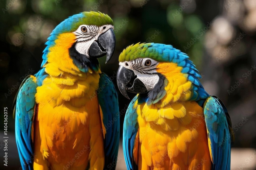 Obraz premium two colorful parrots are standing next to each other on a tree branch
