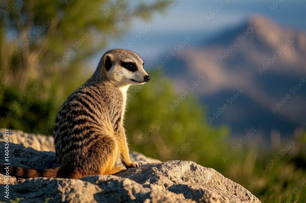 Fototapeta premium there is a small meerkat sitting on a rock in the wilderness