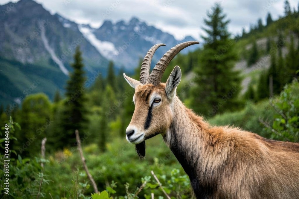 Obraz premium there is a goat with long horns standing in the grass