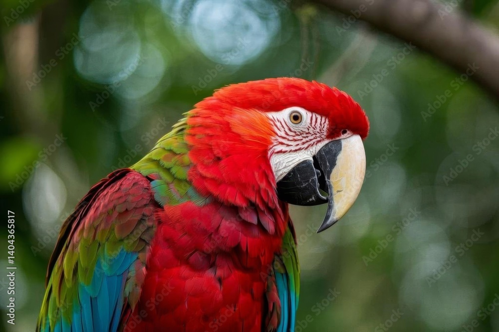 araffe parrot sitting on a branch with a blurry background araffe parrot sitting on a branch with a blurry background