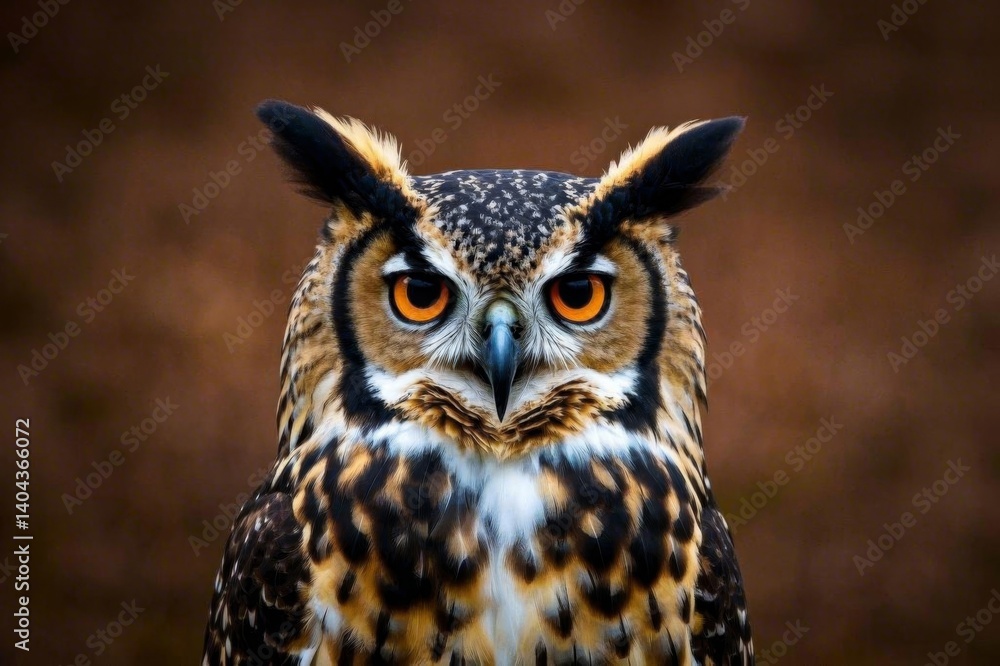 there is a close up of a owl with orange eyes there is a close up of a owl with orange eyes