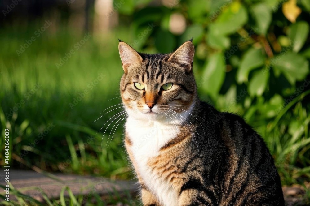 there is a cat sitting on the ground in the grass there is a cat sitting on the ground in the grass