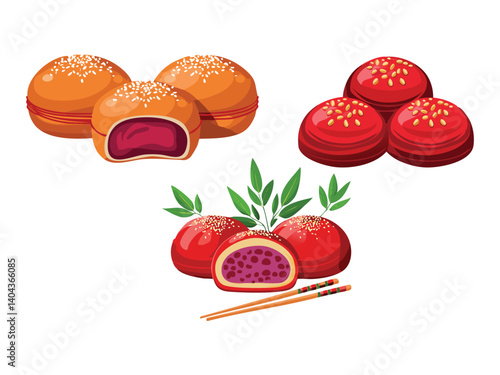 vector illustration of a chinese food Red Bean Paste Buns