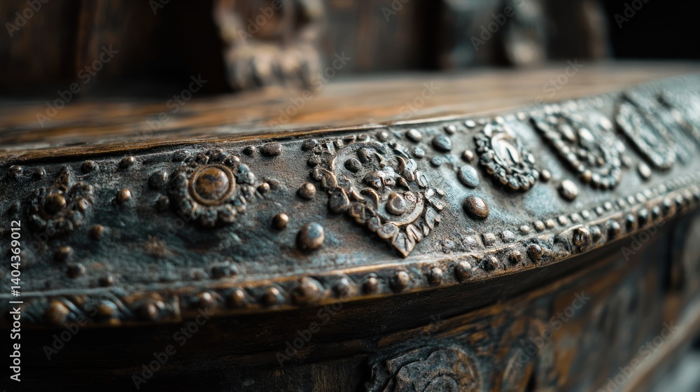 Close-up of Intricate Ornamental Detail on an Antique Wooden Object Close-up of Intricate Ornamental Detail on an Antique Wooden Object