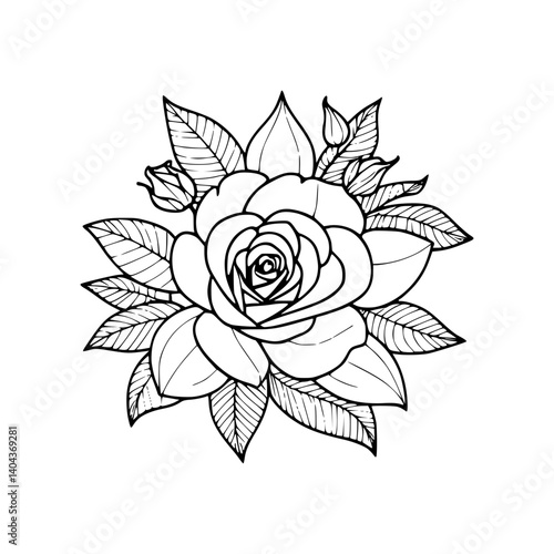 Floral Rose Outline Vector Illustration