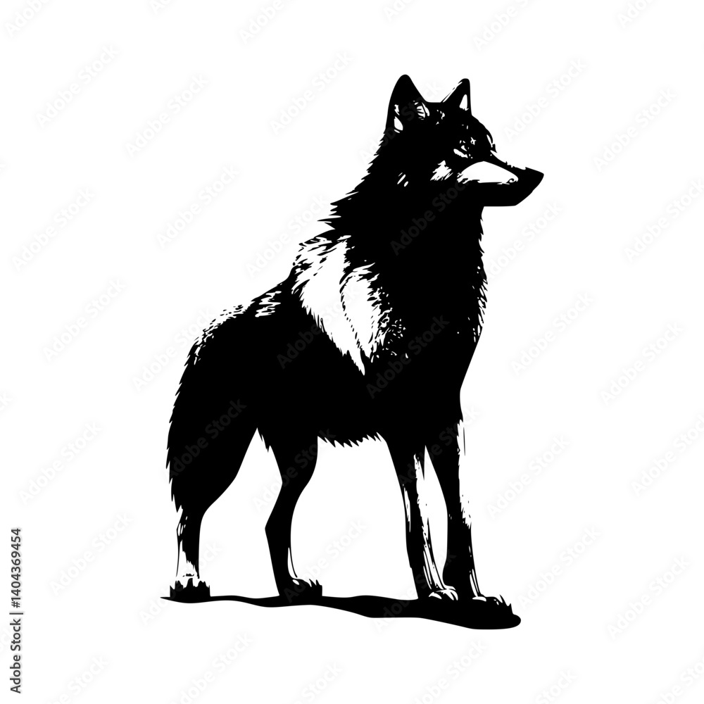 Fototapeta premium Lone Wolf Silhouette - Black & White Graphic