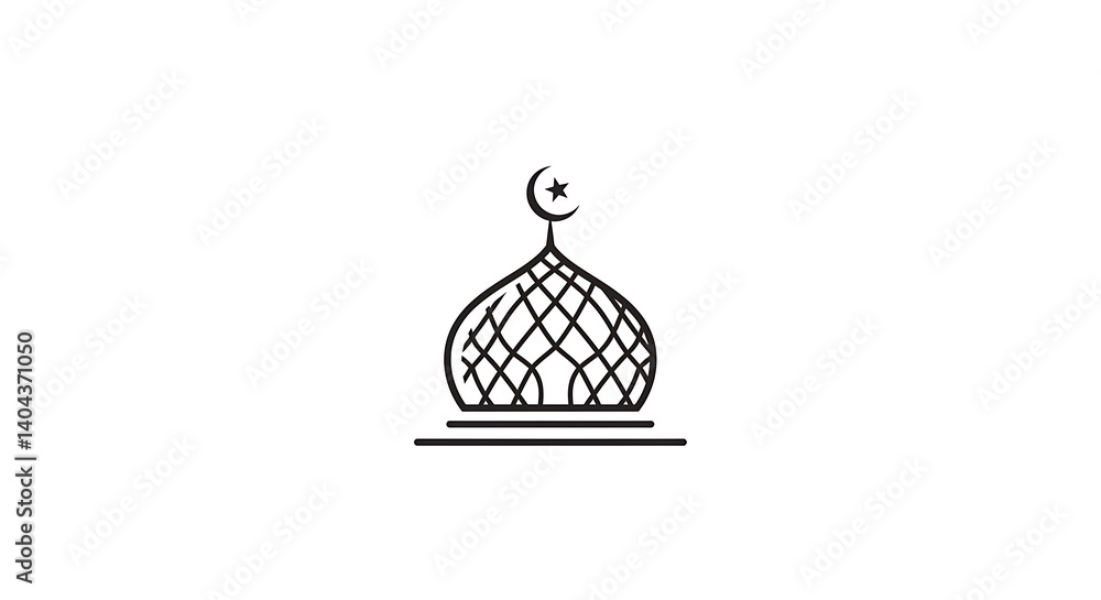 Minimalist mosque dome illustration with crescent moon and star symbol Minimalist mosque dome illustration with crescent moon and star symbol