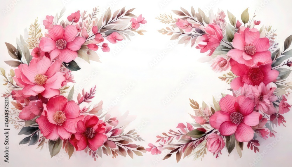 Obraz premium Feminine Pink Watercolor Floral Frame with Soft Brushstroke Textures for Text