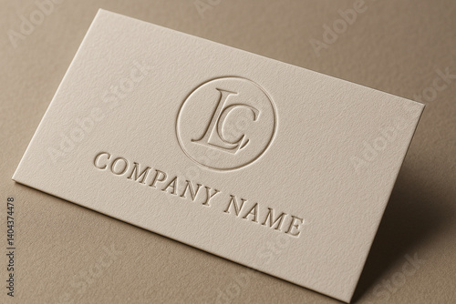 Embossed Logo Mockup on Business Card Against Neutral Background  