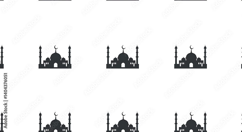 Obraz premium Elegant symmetrical islamic mosque pattern with crescent moon silhouette art