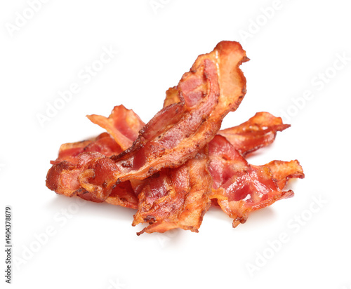 Fotografia Fried bacon rashers on white background