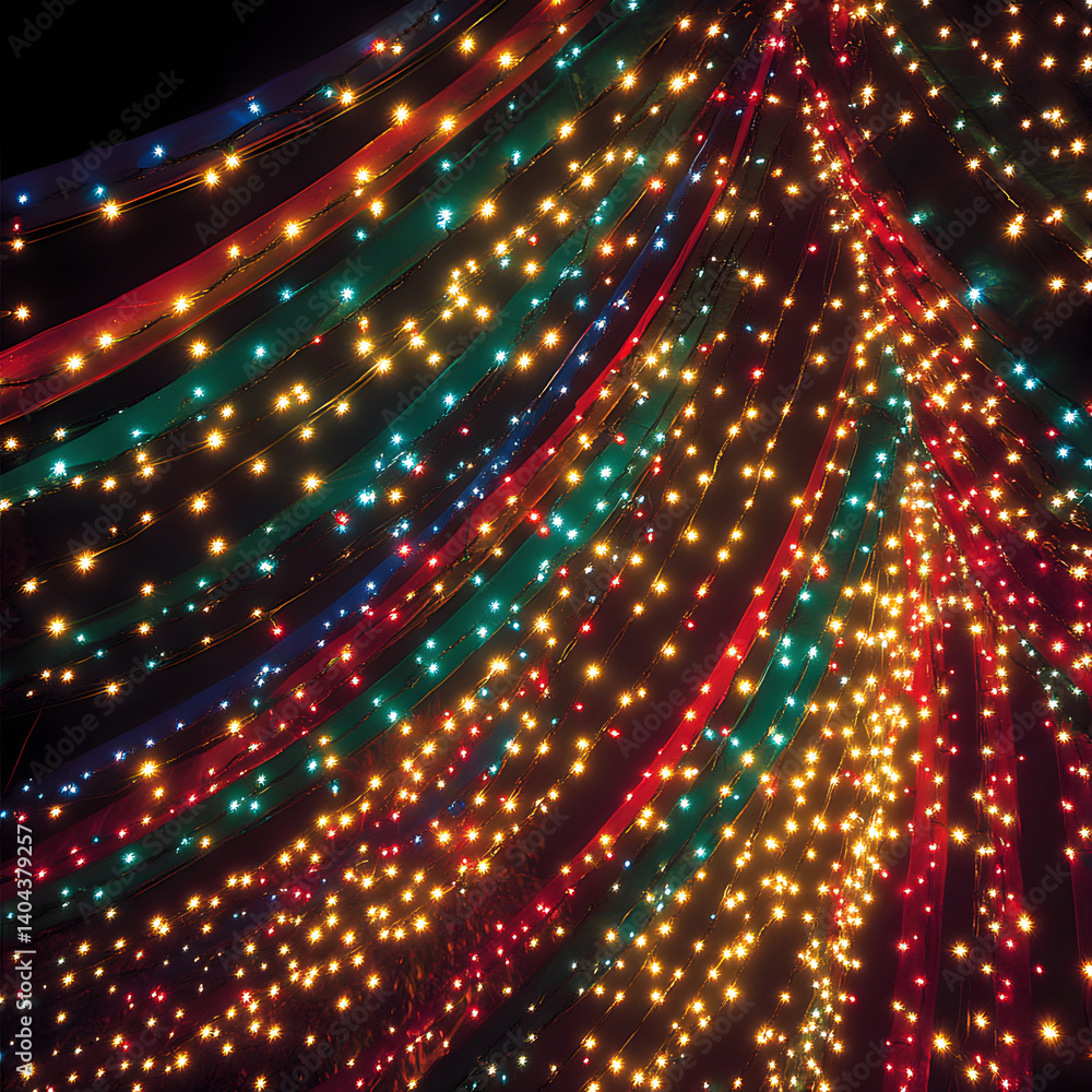 Fototapeta premium A Mesmerizing Canopy of Vibrant Holiday Lights Casting a Festive Glow Under a Starry Night Sky
