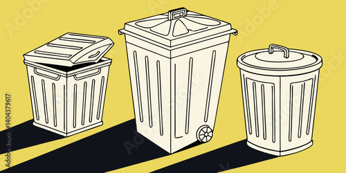 Vector illustration of white  trash on yellow background recycling trash can for waste disposal and environmental cleanliness.