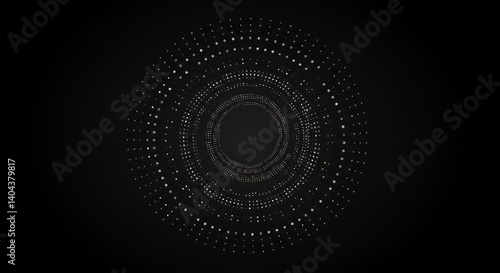 Abstract black and white circular pattern with dotted elements
