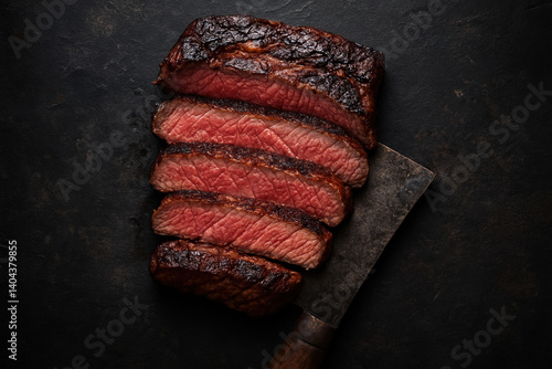Fried steak on a knife