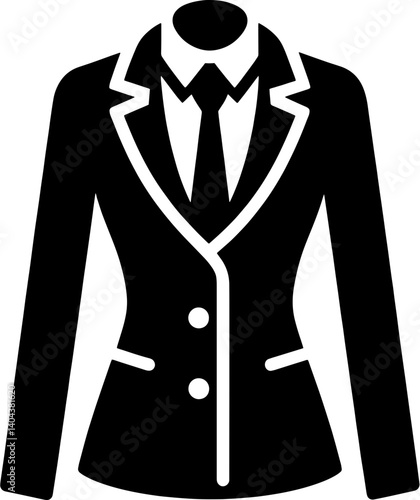 Illustration of a black suit with a white shirt and tie on a white background in a flat style