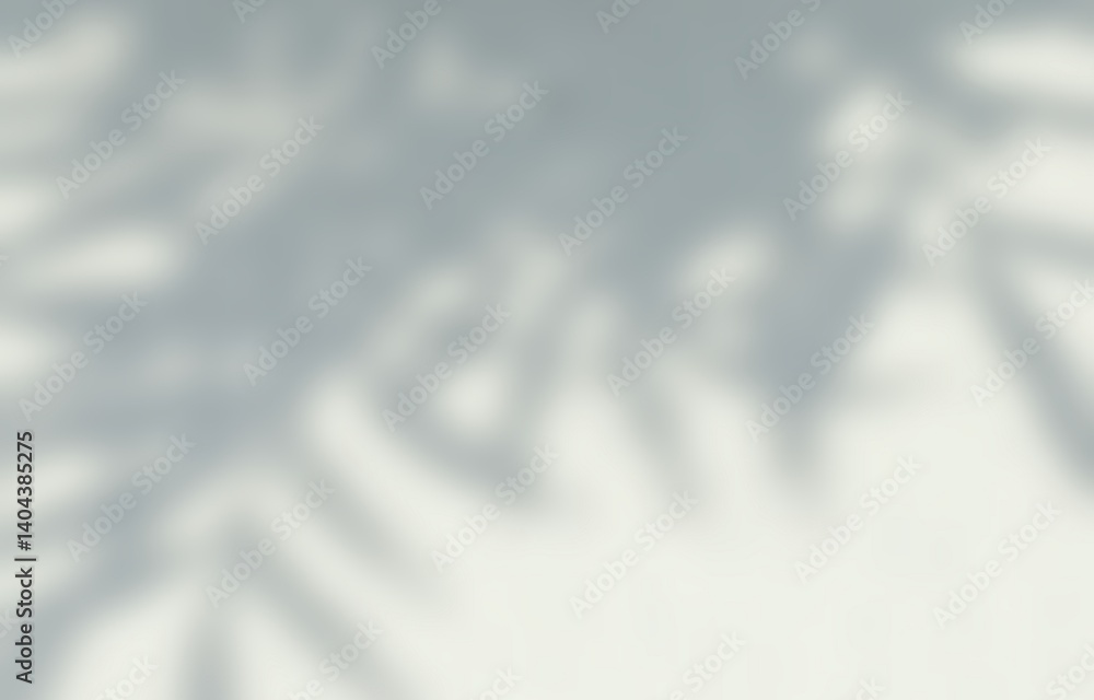 Obraz premium White gray sun shadow of leaves tree plant on white wall. Sunlight shining through window overlay effect shadows