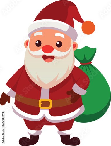 A jolly Santa carries a gift-filled bag for happy children.