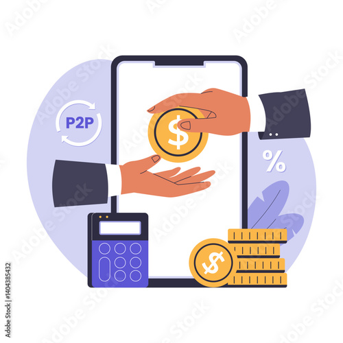 Peer to Peer Lending Illustration. P2P Finance, Online Investment, and Digital Loan Concept. Illustration for websites, landing pages, mobile apps, posters and banners