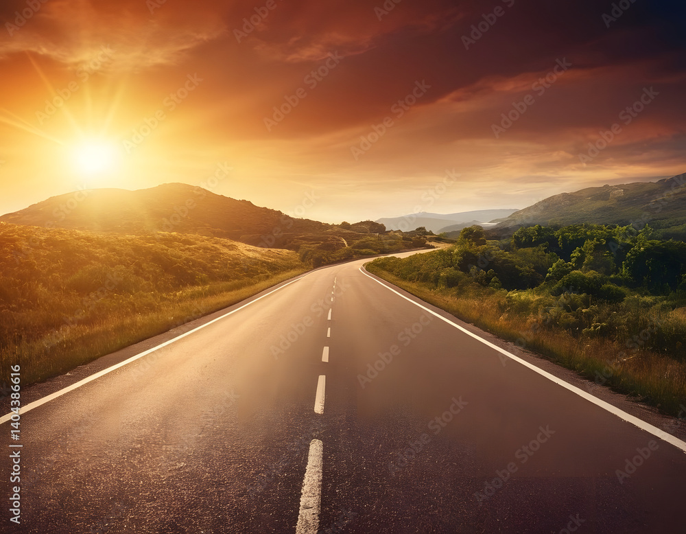 Fototapeta premium Road to Success. Illustration background for presentation and wallpaper. road view in the sunset.