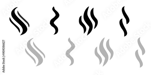 Smoke icon vector illustration on background. Translucent curving steam shapes with mystical effect. cigarette or hot food and drink vapor, hookah cloud overlays design elements.