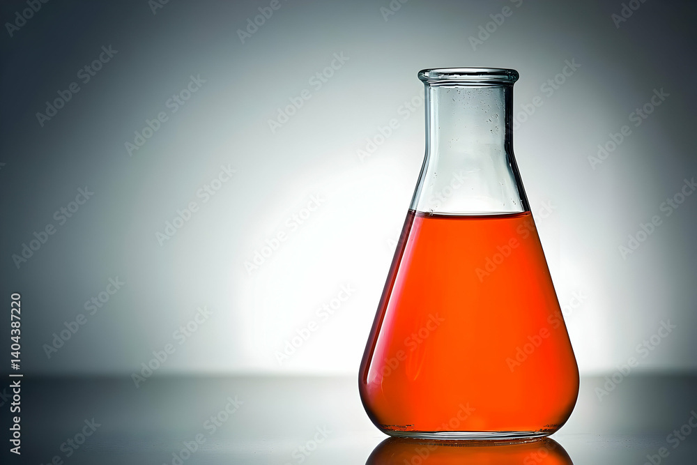 Red Liquid in Erlenmeyer Flask on Gradient Background Red Liquid in Erlenmeyer Flask on Gradient Background