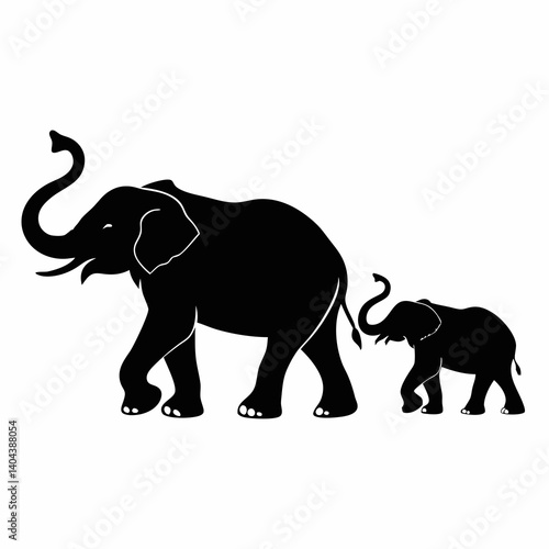 Elephant Family Silhouette Vector Illustration Mother And Baby Wildlife Conservation Concept