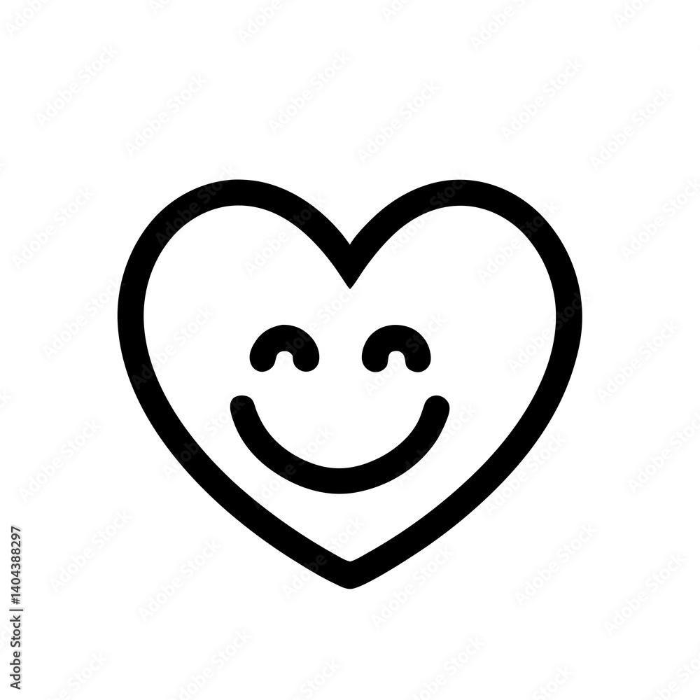 Heart Shaped Smiling Face Vector Icon Simple Line Art Illustration