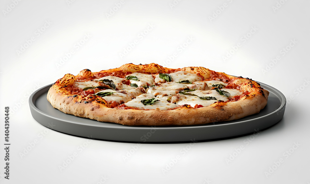 Artistic Twist on Classic Margherita Pizza on Elegant Grey Plate Artistic Twist on Classic Margherita Pizza on Elegant Grey Plate