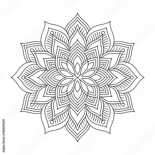 A black and white mandala illustration line art of a coloring page
