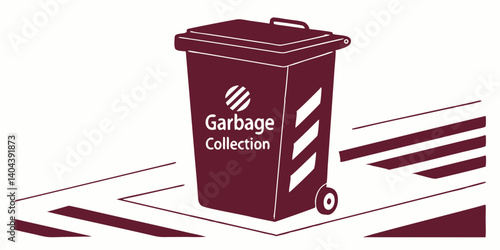 Vector Clean dark red Trash Can. Garbage Collection recycling trash can for waste disposal and environmental cleanliness.
