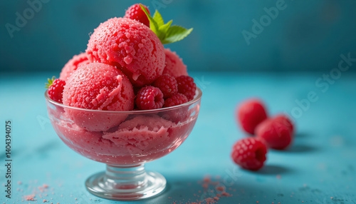 Dessert with fresh berries and mint in an elegant glass bowl