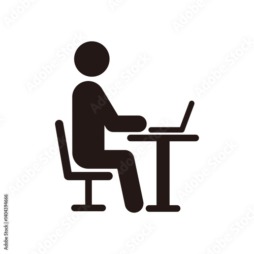机で仕事をしている人のピクトグラムアイコン