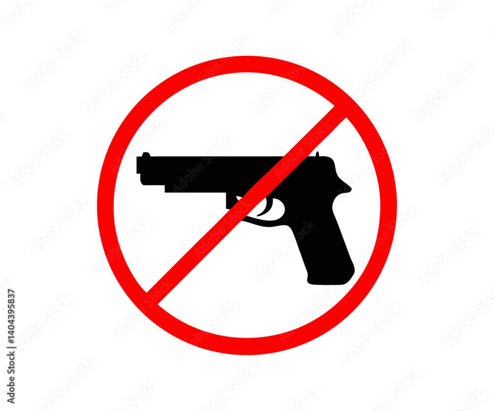 No Guns Allowed Symbol Vector Illustration,Gun Prohibited Sign with Red Circle