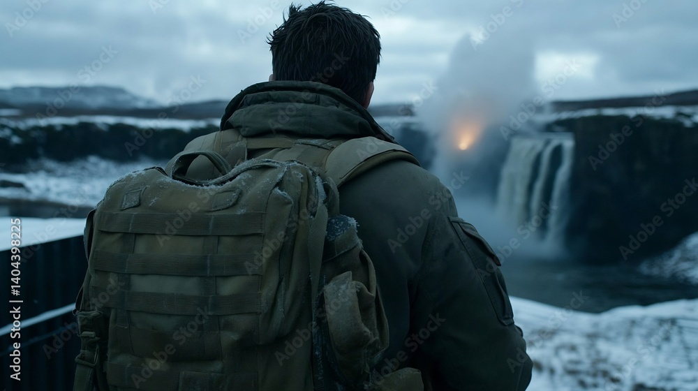 custom made wallpaper toronto digitalMan Iceland Waterfall Winter Backpacking Adventure.