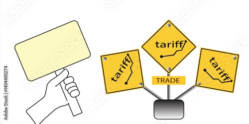 Yellow color transportation sign with word tariff on white background