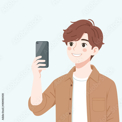 cute logo man selfie cartoon design