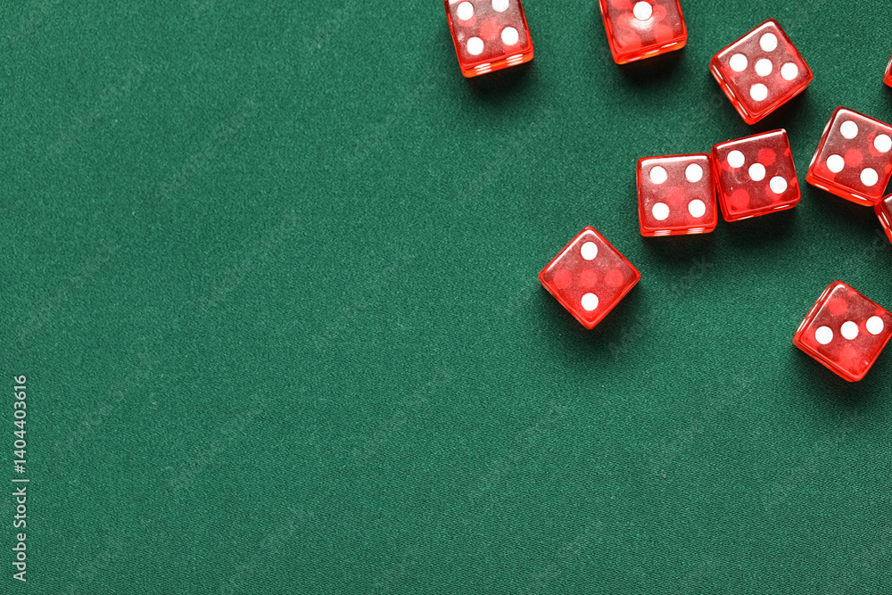 Red game dices on green background Red game dices on green background