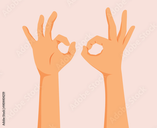 Two Hands Making the OK Gesture Vector Illustration. Person making an approval gesture in nonverbal language
