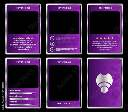game card border template with fancy retro and modern mix theme and graduating purple color. for trading cards, cards in games.