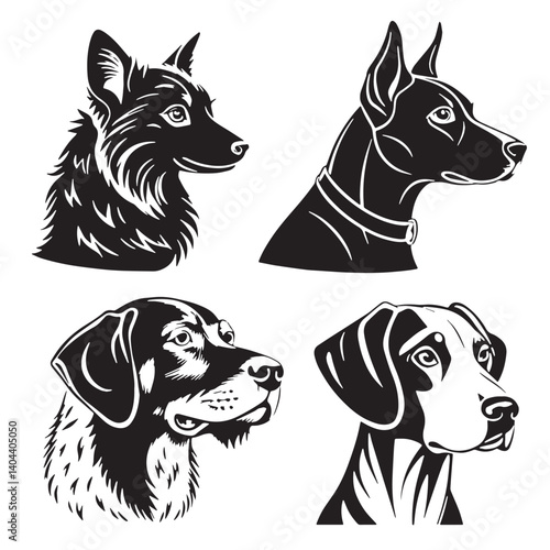 Dog Breeds Heads Silhouettes Vector Set