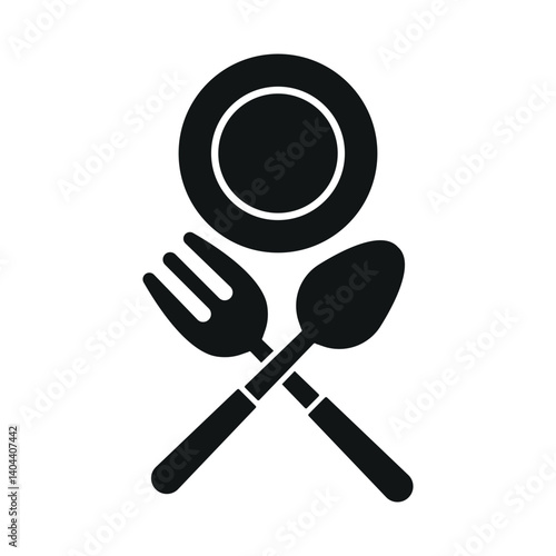 Spoon, fork, and plate icon symbolizes mealtime essentials, table setting, and everyday dining moments.
