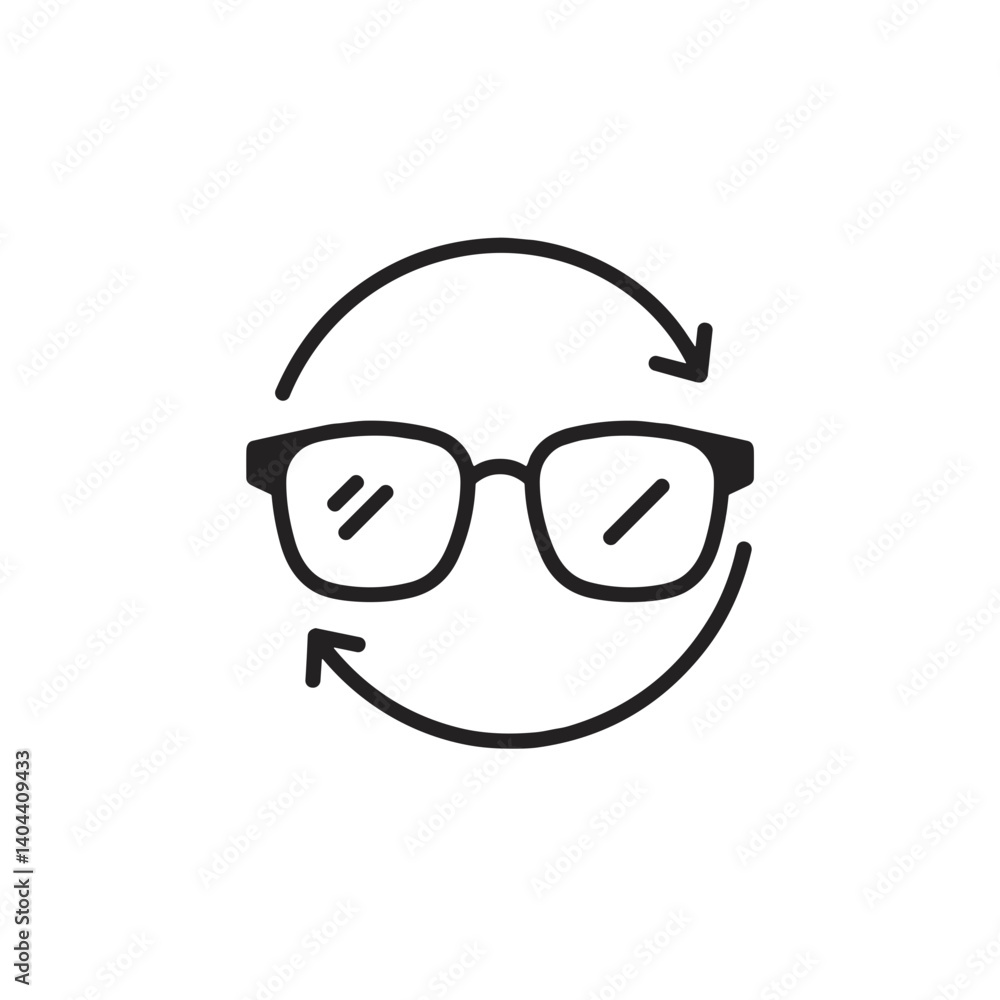 Glasses icon with a smiley face and circular arrows Glasses icon with a smiley face and circular arrows