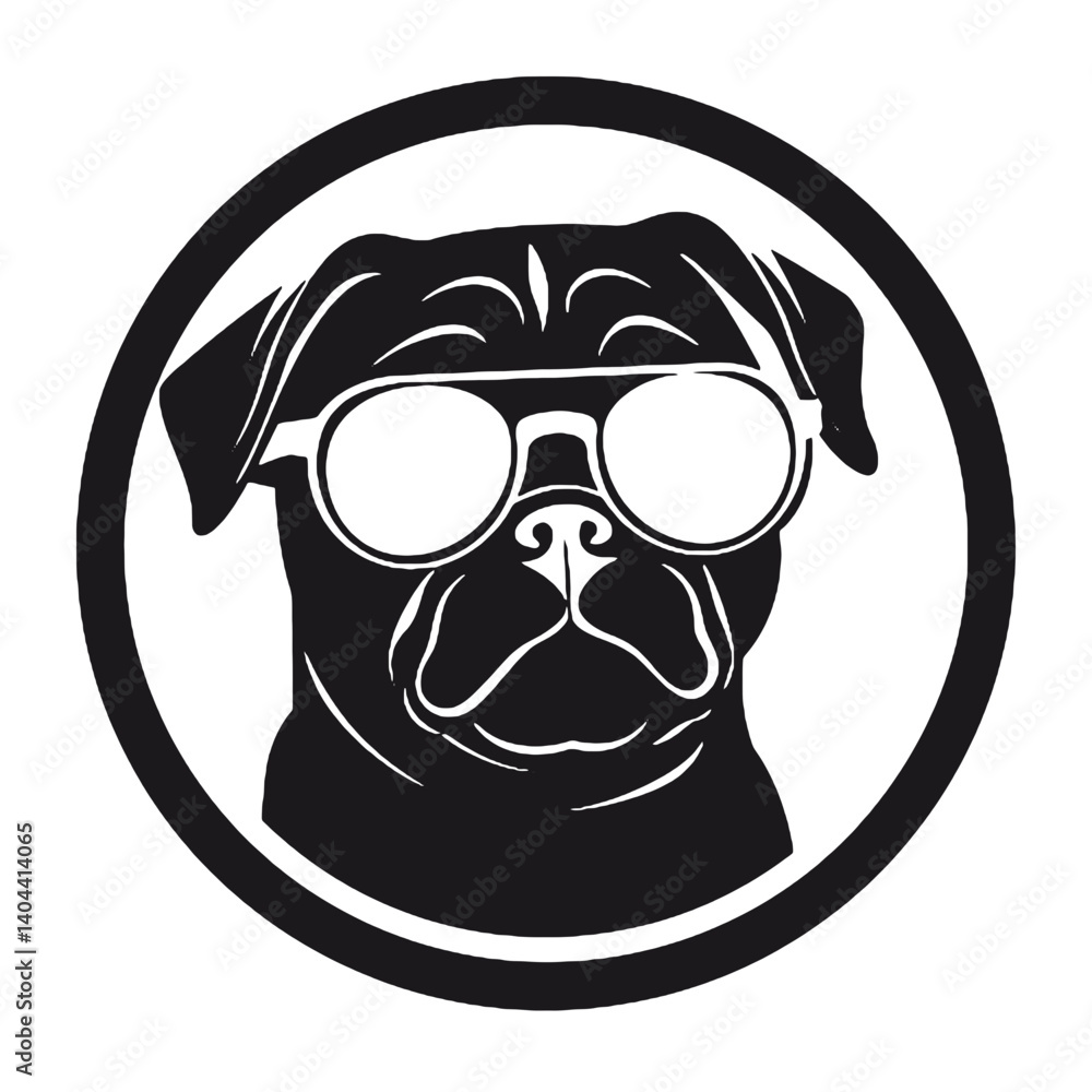 Fototapeta premium Pug Dog with Glasses – Cool Pet Portrait Vector Illustration