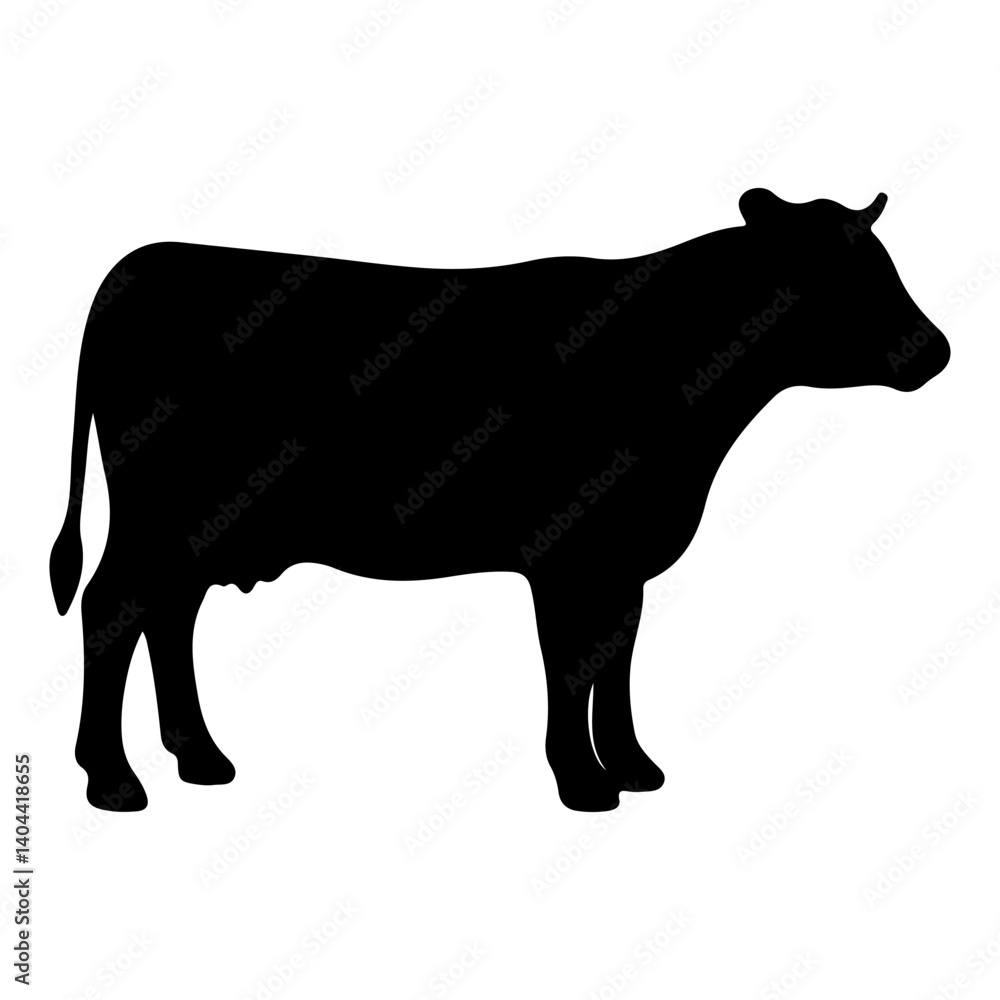 Fototapeta premium Cow black silhouette icon vector flat design on white background.