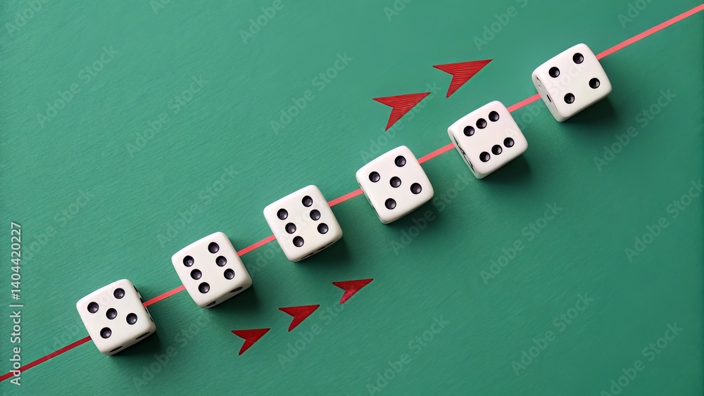 Directional Deviation: White Dice with Disruptive Red Arrows Directional Deviation: White Dice with Disruptive Red Arrows